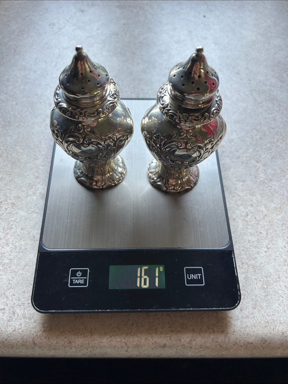 Ornate Sterling Silver Salt & Pepper Shakers - Floral Scroll .925